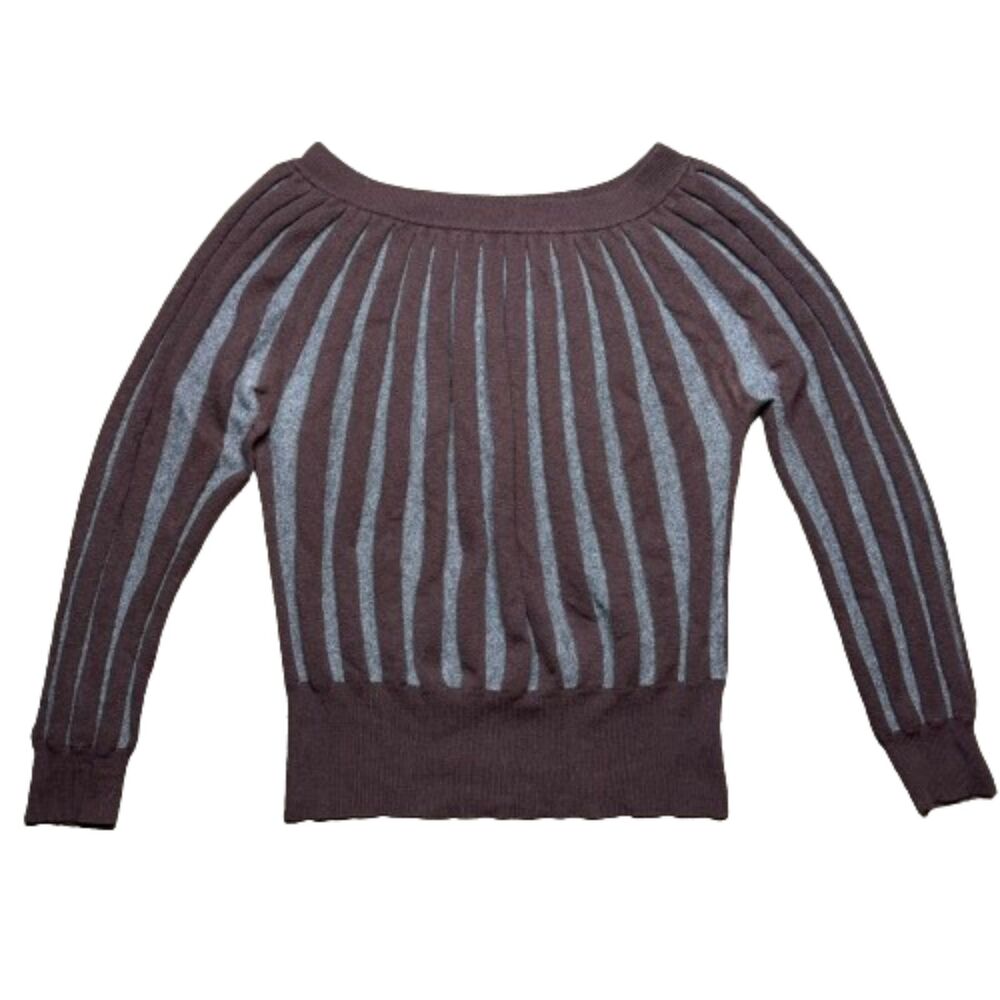 Alice + Olivia Cashmere Brown & Gray Vertically Ribbed Boat Neck Sweater Size L